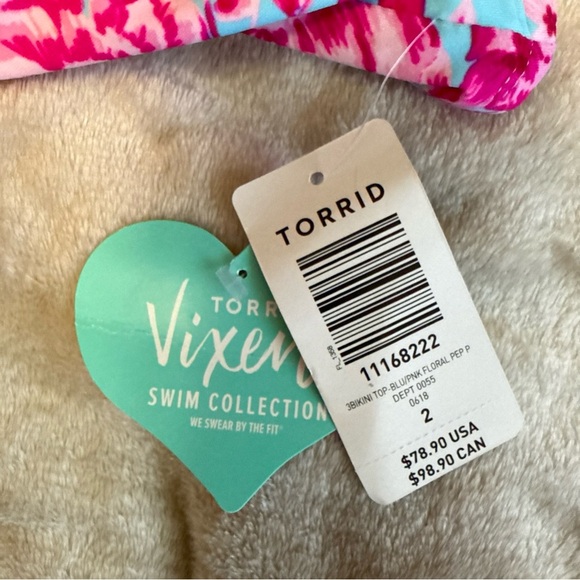 Torrid Peplum Tankini Top Size 2X Pink Blue Floral Swimwear Beach Push-up Pads - Picture 9 of 11